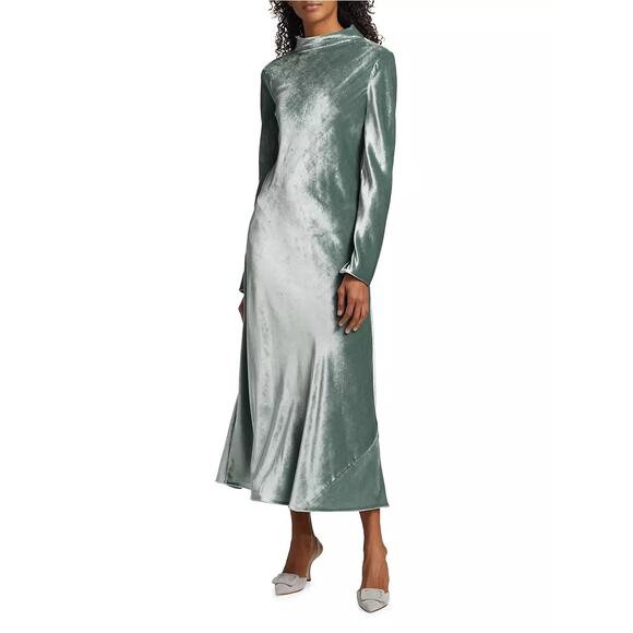 NWOT Vince Velvet Tie Back Mock Neck Long Sleeve A-Line Maxi Dress Size Small - Picture 1 of 9